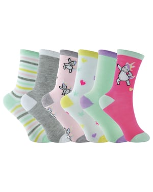 6 Pair Multipack Pastel Novelty Girls Unicorn Socks