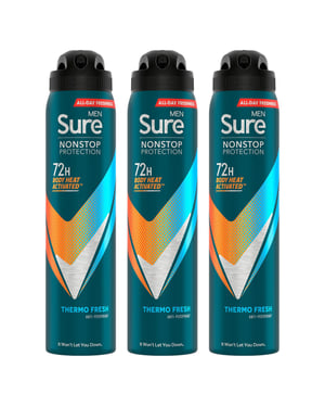 Sure Men Anti-perspirant 72H Nonstop Protection Thermo Fresh Deodorant, 3x250ml