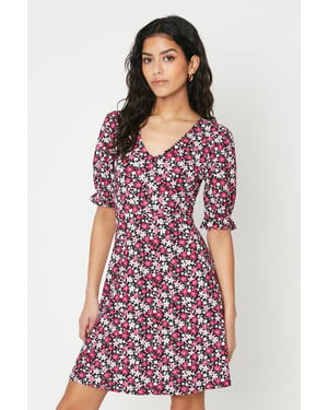 Petite Pink Ditsy Short Sleeve Mini Dress
