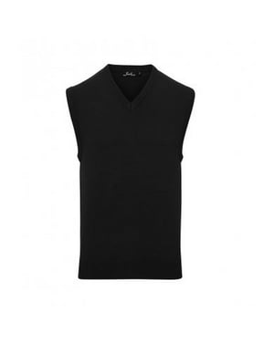 Premier Mens Sleeveless Cotton Acrylic V Neck Sweater (Black)