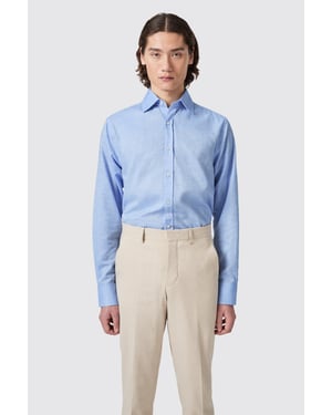 Grafton Slim Fit Spread Collar Blue Linen Shirt