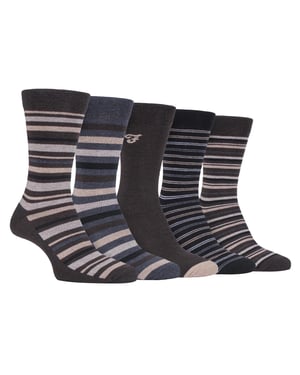 Farah - 5 Pack Mens Thin Breathable Classic Striped Patterned Soft Top Cotton Dress Socks - FCS271BRNGRY (Striped)