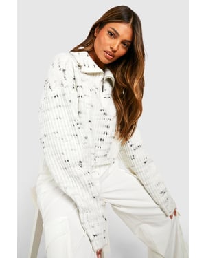 Soft Knit Nep Yarn Half Zip Collar Jumper