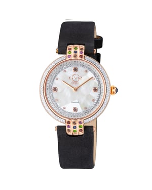 GV2 Matera Women's Swiss Quartz White Mother of Pearl Dial Black Suede Watch Diamond Watch