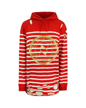 Puma x Balmain Womens Red White Distressed Hoodie