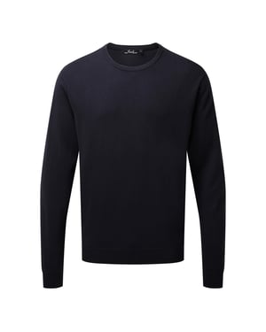 Premier Mens Knitted Cotton Crew Neck Sweatshirt (Navy)