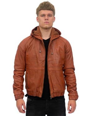 Men’s Casual Leather Hooded Bomber Jacket-Odesa