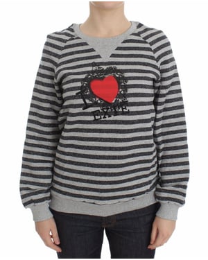 Exte Women's Gray Striped Cotton Crewneck Sweater