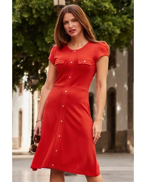 Orange Pocket Detail Ponte Dress