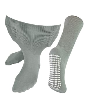 Extra Wide Oedema Socks with Non Slip Grips | Dr.Socks | Mens & Ladies | Bamboo Slipper Socks with Grippers for Swollen Legs Ankles & Feet - Grey