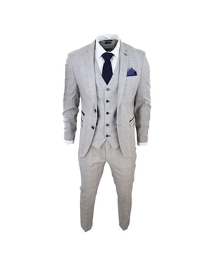 Mens Grey 3 Piece Tan Brown Check Tailored Fit Suit