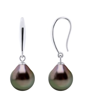 Earrings of Silver 925 and Real Cultured Tahiti Pearls Pear 9-10 mm