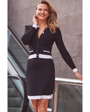 Black & White Contrast Trim Button Front Cardigan