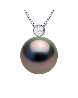 Halsband Smycken Prestige Diamant 0,03 Cts - STÄNGD SET - Äkta odlad Tahitipärla Rund 10-11 mm