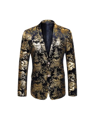 Snygg guldblåsa klänning blommig blazer