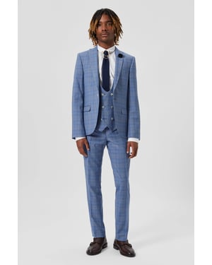 Breamore Skinny Fit Blue Check Wool Trousers