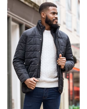 Black Lightly Padded Square Quilted Jacket