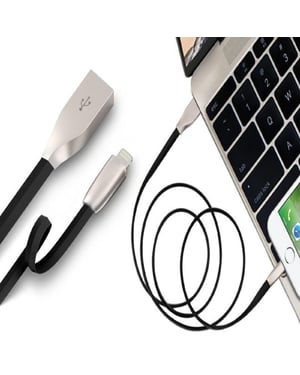 Aquarius ToughArmour Anti Tangle Zinc Alloy Charge & Sync Cable for iPhone 1m Black