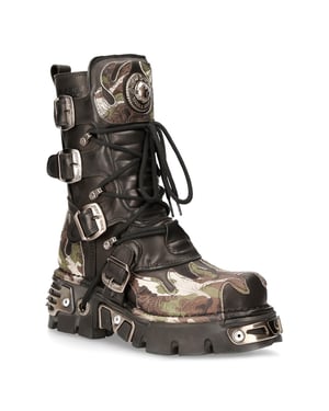 New Rock Flame Accented Camouflage Leather Biker Boots- M-591-S15
