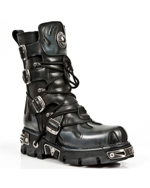 New Rock Flame geaccentueerde zwart/zilver lederen laarzen-591-S2