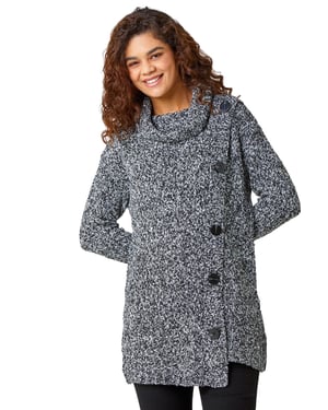 Roll Neck Button Detail Longline Jumper