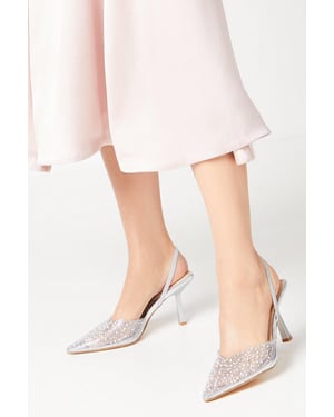 Tilly Diamante And Pearl Sling Back Pointed Court Shoes