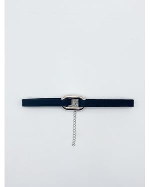 Black Faux Suede Choker Necklace With Silver Metal Center Charm