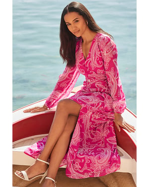 Pink Paisley Print Wrap Maxi Dress