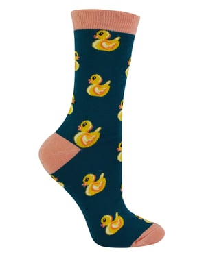 Women's Novelty Rubber Ducks Socks | Miss Sparrow | Soft Breathable Duck Pattern Bamboo Socks - Teal