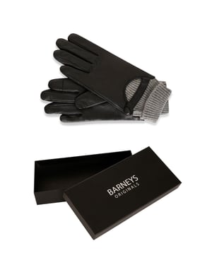 Barneys Originals Gift Boxed Real Leather Gloves with Grey Knit Cuff
