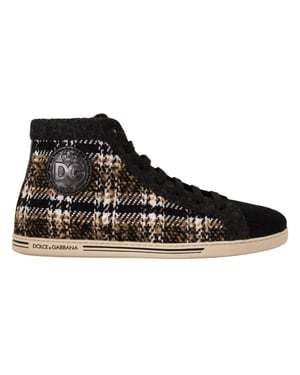Dolce & Gabbana Men's Beige Brown Wool Cotton High Top Sneakers
