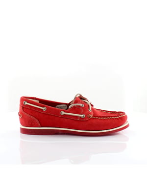 Timberland Classis Boat 2 Eye Red Leather Lace Up Womens Boat Shoes 8866R