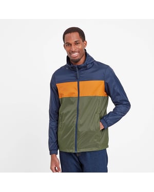 Craven Mens Waterproof Packaway Jacket Khaki/Navy/Dark Orange Colour Block