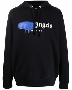 Palm Angels New York Blue Sprayed Logo-print Hoodie Black