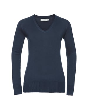 Russell Collection Ladies/Womens V-ringad stickad tröja med V-ringning (Franska flottan)