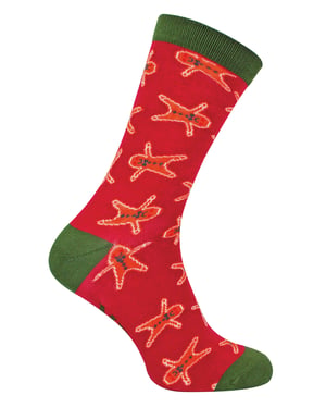 Mr Heron - 3 paar Herensokken Gingerbread Mannen Bamboesokken - Kerstcadeau - Gingerbread Men (Dark Red)