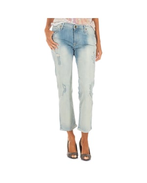 Long denim pants with straight hem cut 10DBF0231 woman
