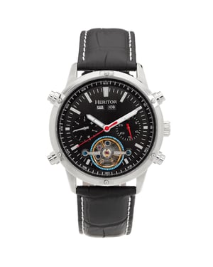 Heritor automatisch Wilhelm semi-skelet lederen band horloge met dag/datum