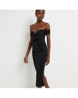 River Island Womens Bodycon Midi Dress Black Bardot