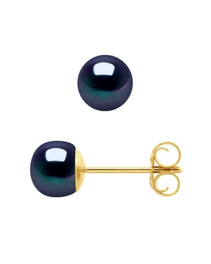 Stud Earrings Gekweekte parels 56mm Black Yellow Gold