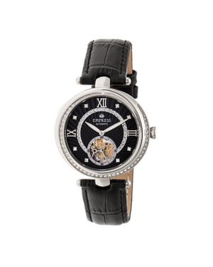 Empress Stella automatisch semi-skelet MOP lederen band horloge