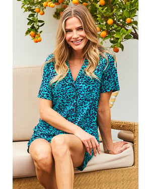 Aqua Animal Print Button Front Pyjama Top