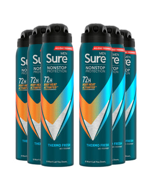 Sure Men Anti-perspirant 72H Nonstop Protection Thermo Fresh Deodorant, 6x250ml