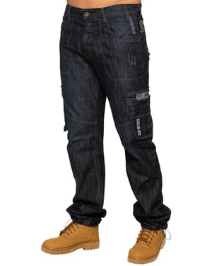 Enzo | Mens Combat Denim Jeans - Dark Blue