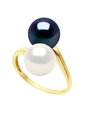 Ring Jij & Ik - Geel Goud - 2 Echte Gecultiveerde Zoetwater Peren Ronde 8-9 mm