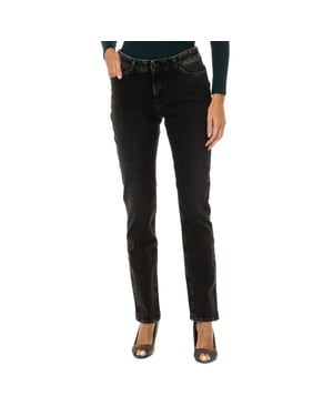 Long worn effect denim pants 6Y5J18-5D26Z woman