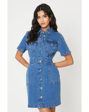 Petite Denim Short Sleeve Mini Dress