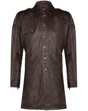 Soft Long Military Trench Distressed Leather Coat