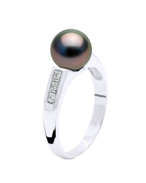 Ring Sieraden Diamant 0,06 Cts - Wit Goud - Echte Gecultiveerde Tahiti Parels Rond 8-9 mm