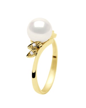 Ring Diamanten 0,04 Cts Echte Gecultiveerde Zoetwaterparel Rond 7-8 mm